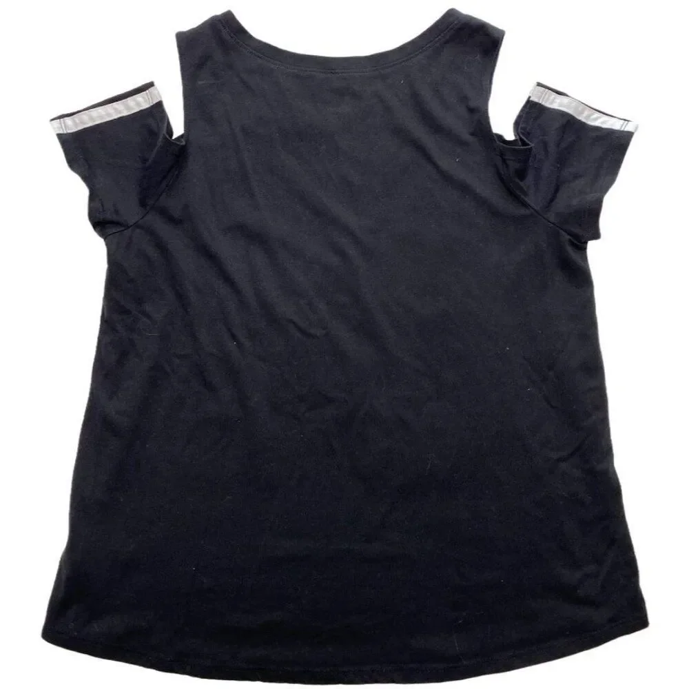 Justice Cold Shoulder Shirt Tops Girls 18‎ 20 Black Silver Glitter Jersey-Style